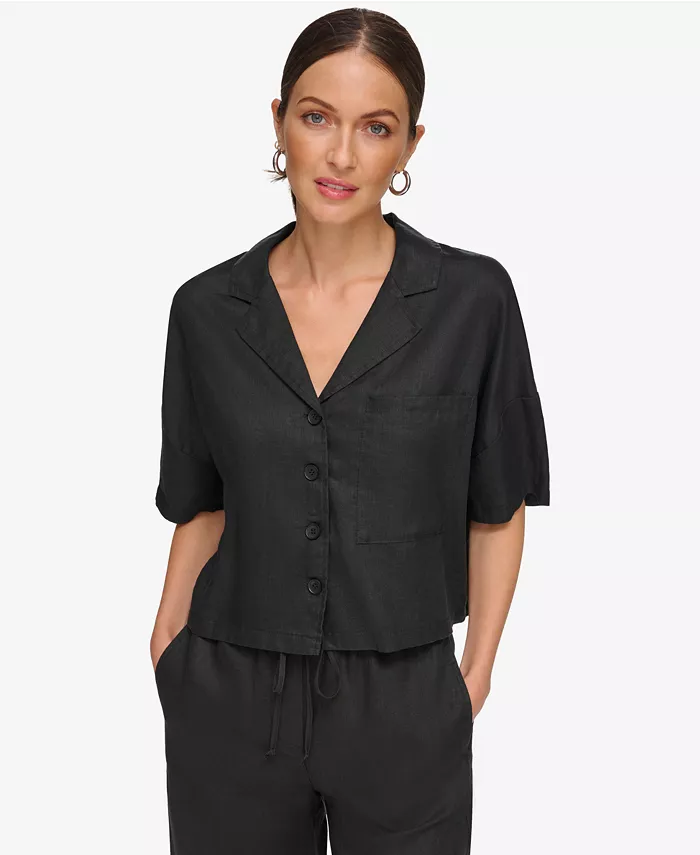 

Женская льняная блуза с застежкой на пуговицы и рукавом долман DKNY, черный