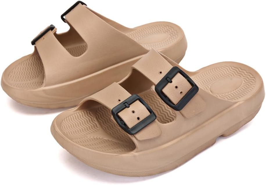 

Шлепанцы для женщин и мужчин с двойной пряжкой, регулируемой толстой подошвой, подушечками, для ванной комнаты, плоские сандалии из ЭВА, однотонные повседневные туфли Yfdzkj, хаки