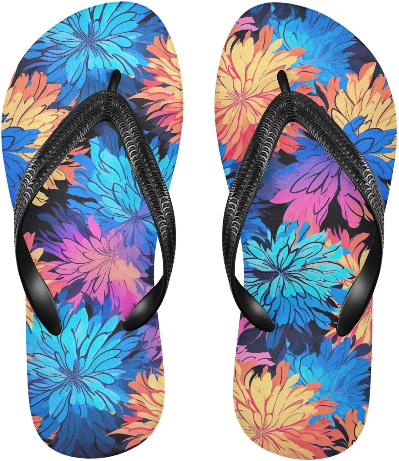 

Вьетнамки с неоновыми подсолнухами, пляжные шлепанцы для душа, резиновые нескользящие летние тапочки для женщин и мужчин Sinestour, Neon Sunflowers Flowers