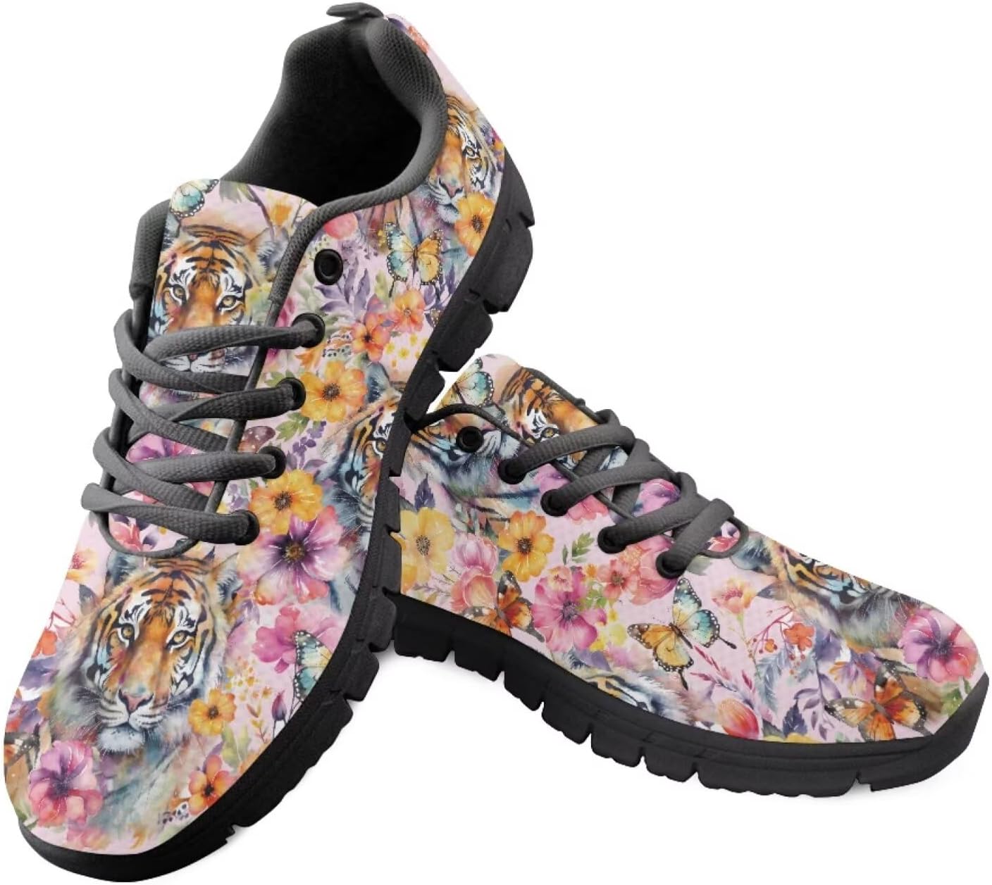 

Мужские удобные кроссовки для ходьбы PinUp Angel с забавным рисунком, дышащей сетчатой вставкой, Floral Butterfly Tiger