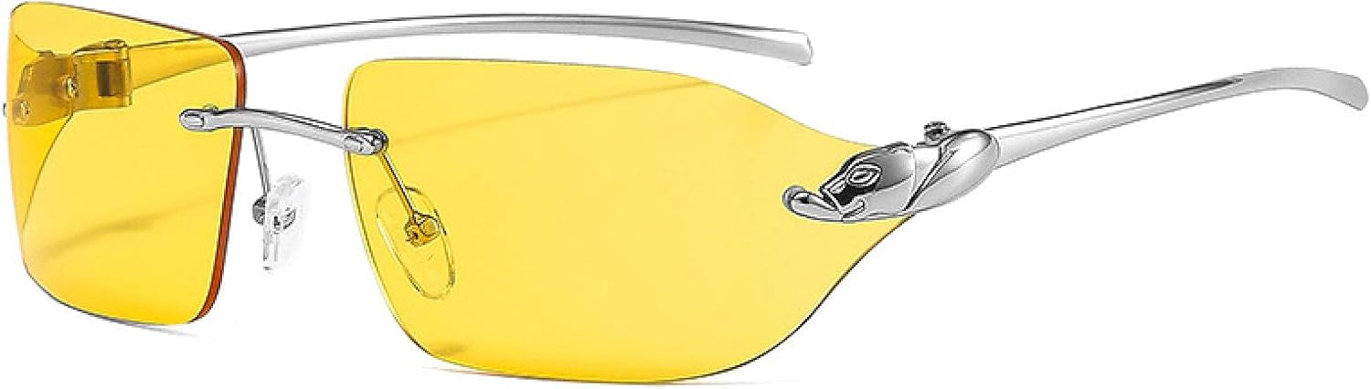 

Винтажные уникальные солнцезащитные очки для женщин, без оправы, с прозрачными линзами Ocean, мужские солнцезащитные очки с защитой от УФ-излучения UV400 VVTWSSW, Silver Yellow