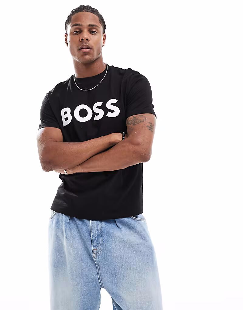 

Футболка BOSS Orange Thinking черного цвета с белым логотипом