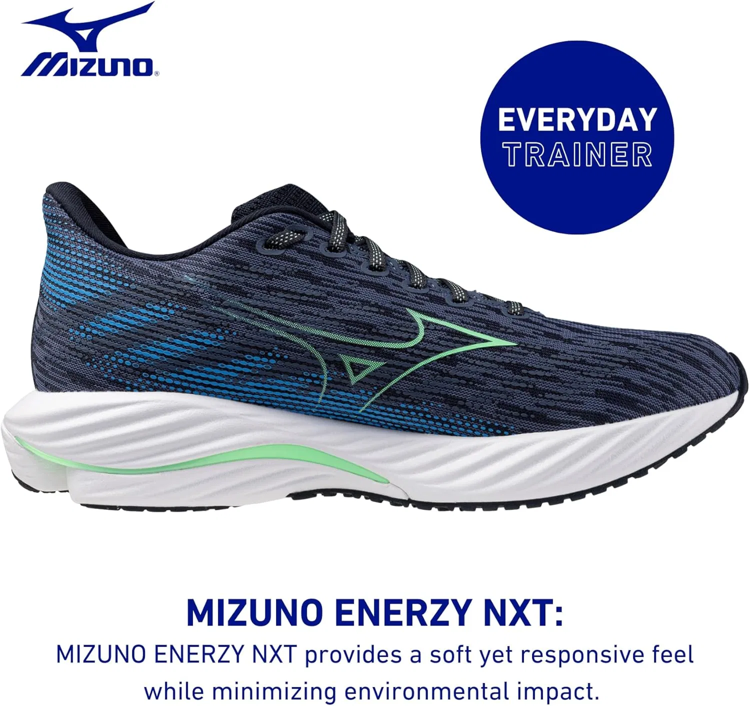 Мужские беговые кроссовки Mizuno Wave Rider 28, Vintage Indigo Neo Mint — фото 3