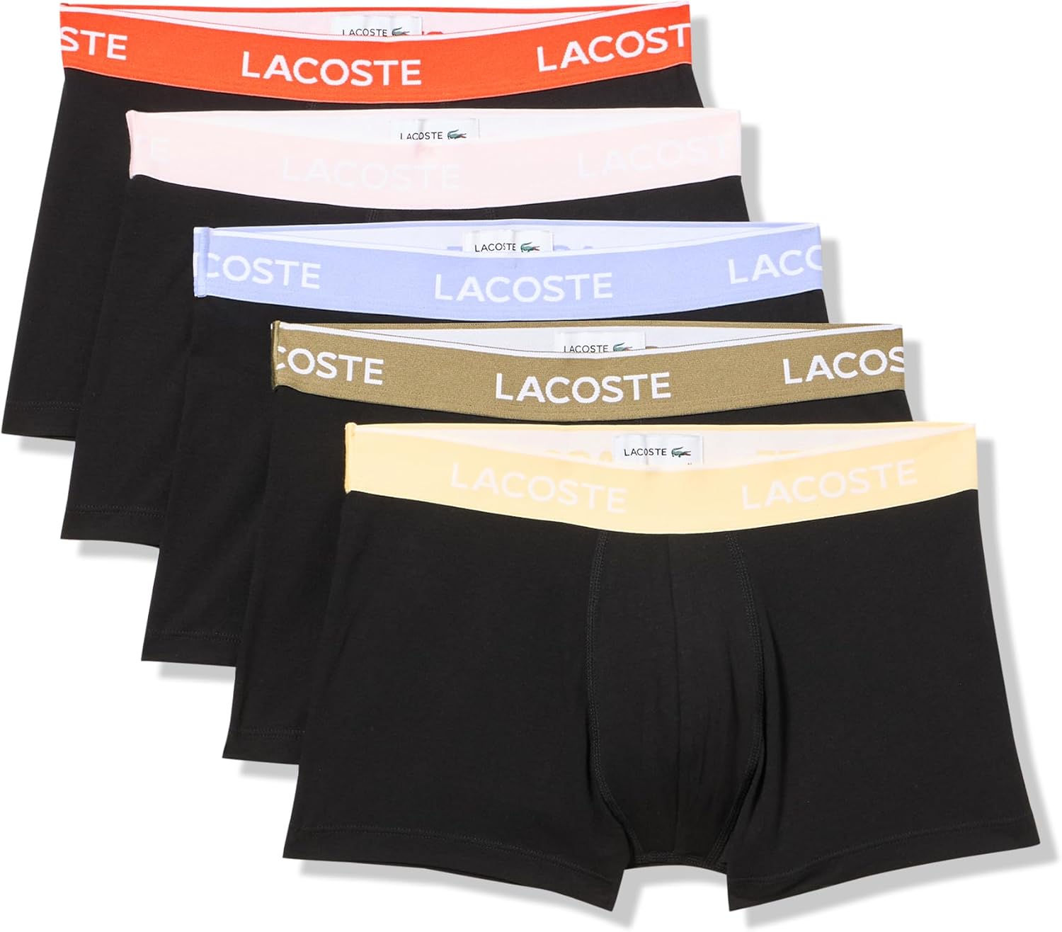 

Lacoste мужские хлопковые эластичные трусы Essentials, 5 штук (Amazon Exclusives), Black/Desinvotte/Flamingo/Delphinium/Olive/Sesame