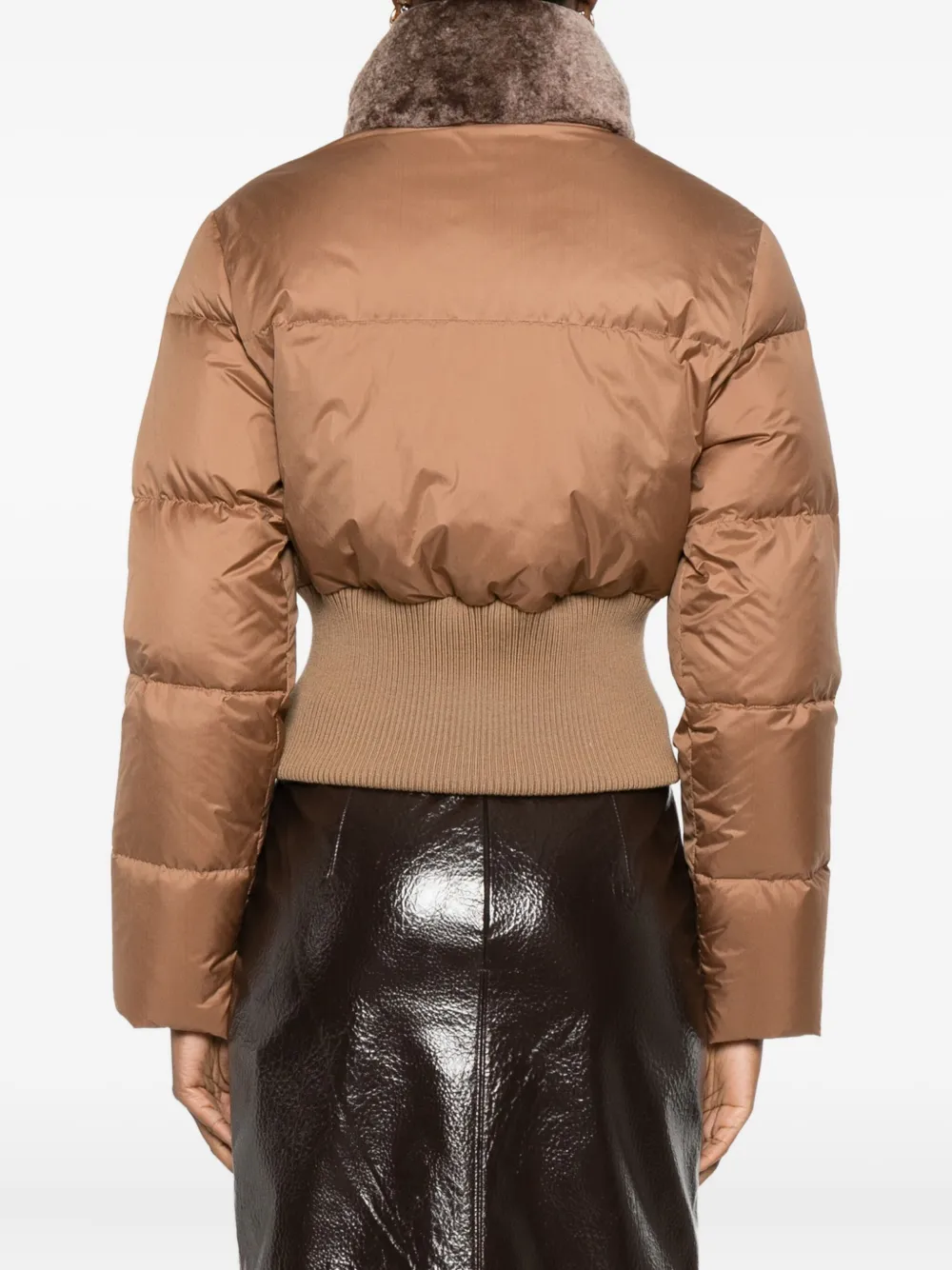 Стеганая куртка с воротником из овчины FENDI, коричневый — фото 4