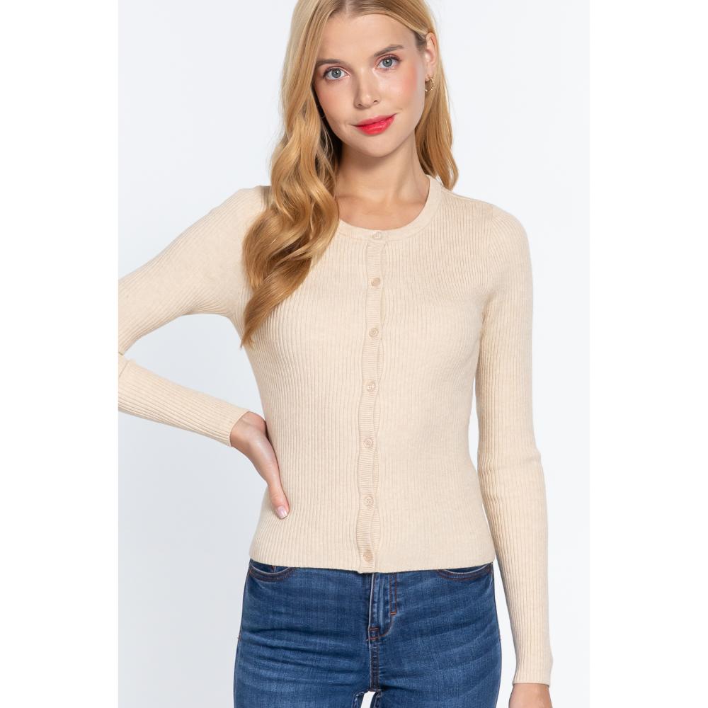 

Длинный Slv Crew Neck Базовый кардиган FASHNZFAB, кремово-бежевый