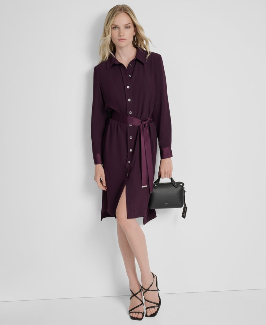 

Женское платье-рубашка с длинными рукавами и воротником DKNY, Damson