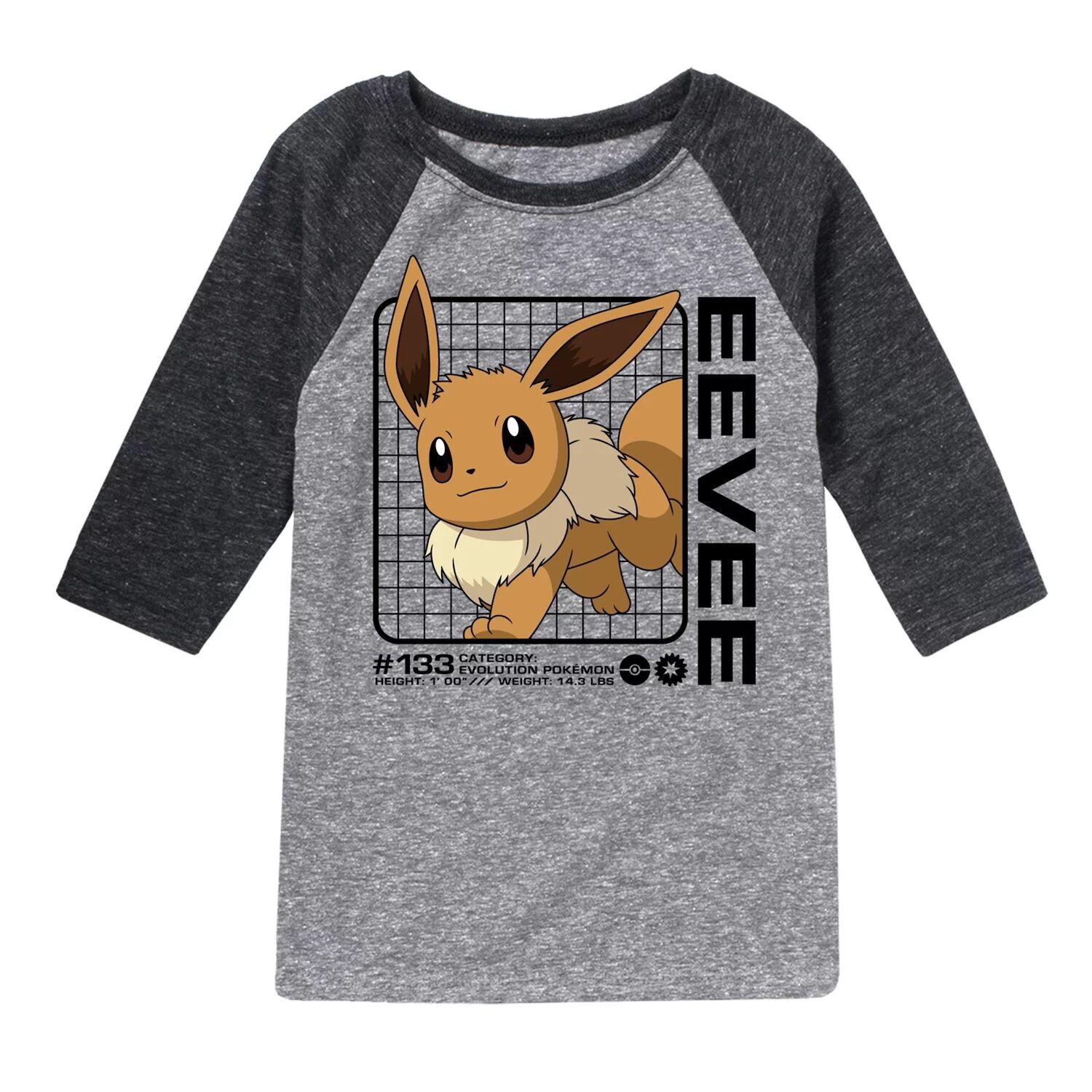 

Футболка реглан для мальчиков 8–20 лет с изображением Pokemon Eevee Stats Licensed Character