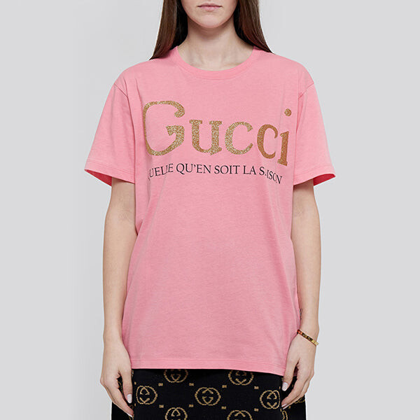 Футболка bronzing alphabet short sleeve pink t-shirt Gucci, розовый — фото 3