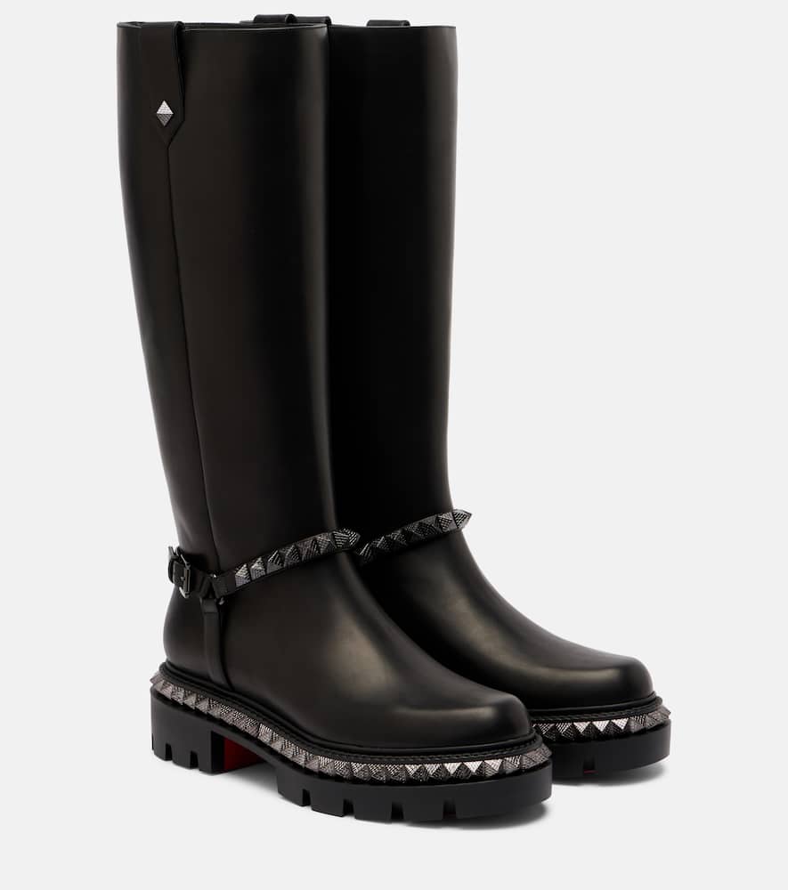 Маринетта ботинки высокие из кожи со стразами Christian Louboutin, Black