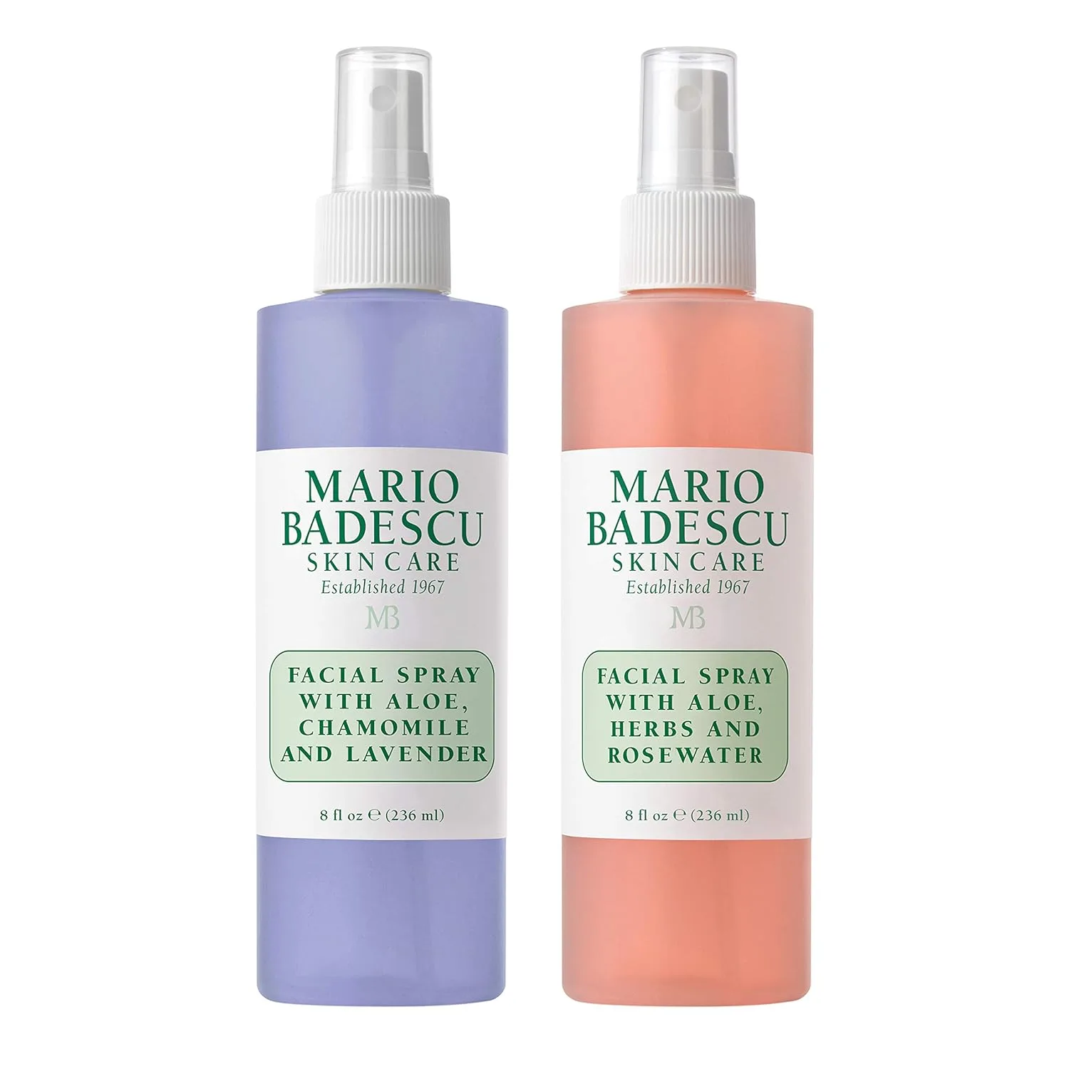 Спрей для лица Mario Badescu с алоэ вера, розовой водой и ромашкой - лавандовый дуэт для лица, шеи или волос, охлаждающий и увлажняющий спрей для всех типов кожи, придающий коже сияние. 237 мл (2 шт.)