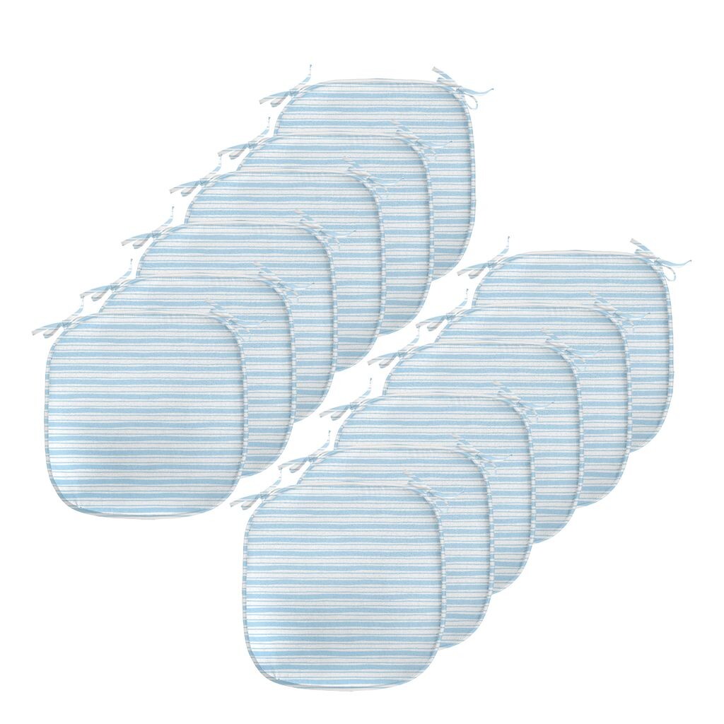 

Подушки на обеденный стул ABAKUHAUS Harbour Stripe, волнистые мягкие линии, декоративная водонепроницаемая подушка с ремнями для кухонных сидений, 40 см x 40 см — упаковка из 12 шт., бледно-голубой, белый