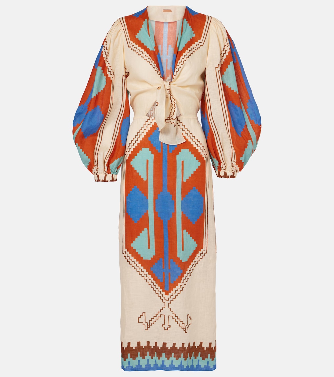 

Платье миди из льна с принтом и завязками Johanna Ortiz, Orabrown