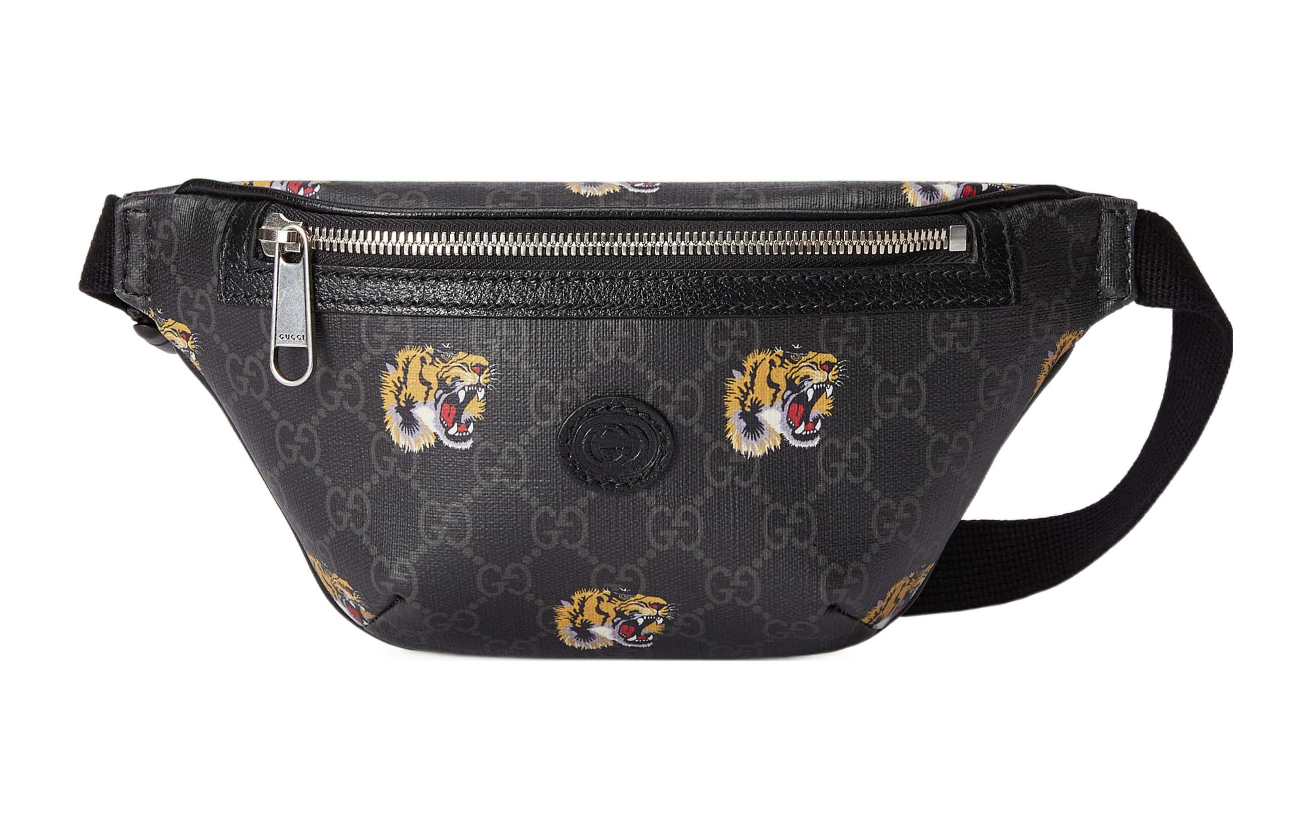 

Сумка-слинг из холста с кожаной отделкой, поясная сумка мужская черная GUCCI