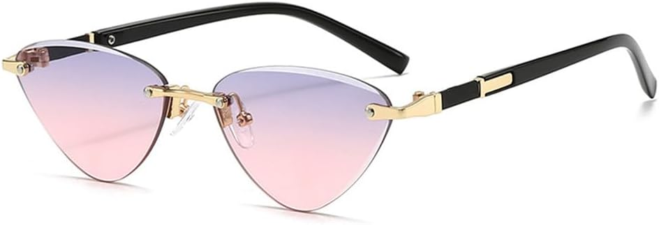 

Модные солнцезащитные очки «кошачий глаз» для женщин, ретро-очки без оправы, металлические солнцезащитные очки, очки для вождения, защита от УФ-излучения UV400 KTUCN, Pink