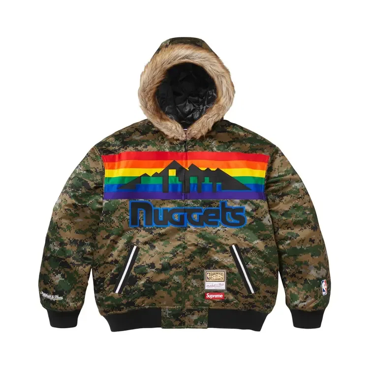 Куртка-бомбер из атласа с капюшономSupreme x Mitchell Ness Teams, зеленый