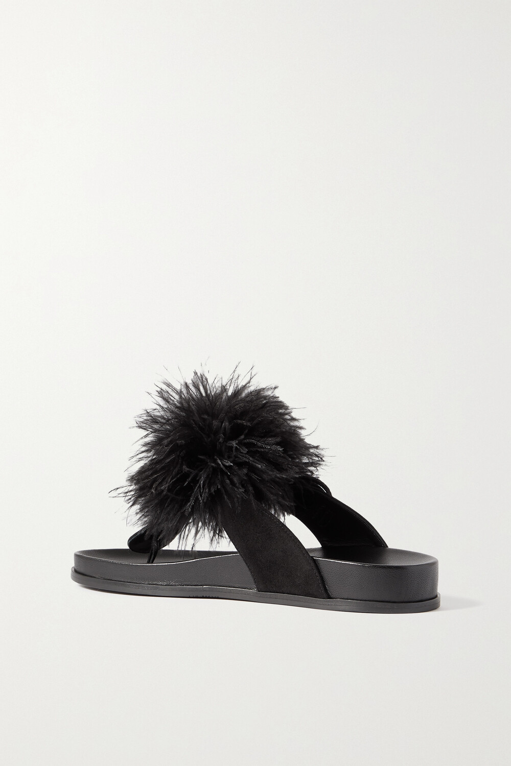 AQUAZZURA замшевые сандалии Boudoir Footbed с отделкой перьями, черный
