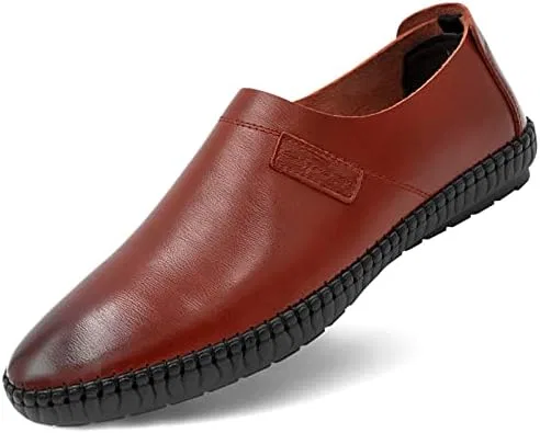 Лоферы кожаные Round Toe Breathable Resistant Flat Heel Lightweight Walking Prom Slip On, коричневый PUGHGAETZF