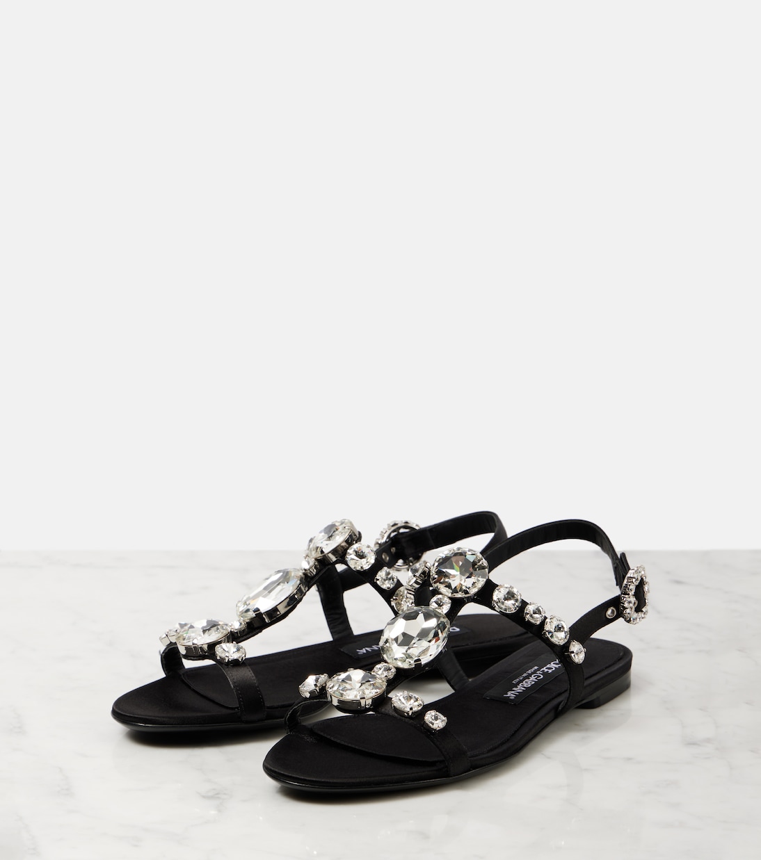 Бианка декорированные атласные сандалии Dolce&Gabbana, Nero/Crystal — фото 4