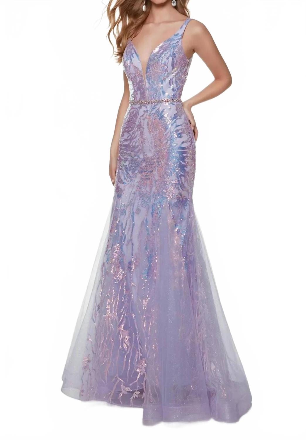 

Асимметричное вечернее платье с открытым плечом в светло-орхидейном оттенке ALYCE PARIS