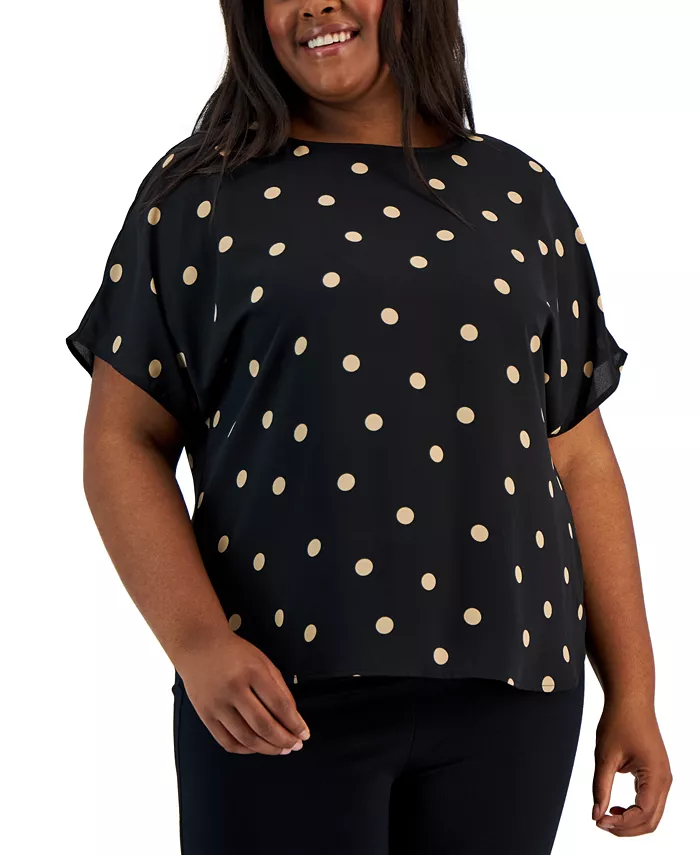 

Блузка с коротким рукавом и принтом, с вырезом лодочка, plus size Anne Klein, мультиколор