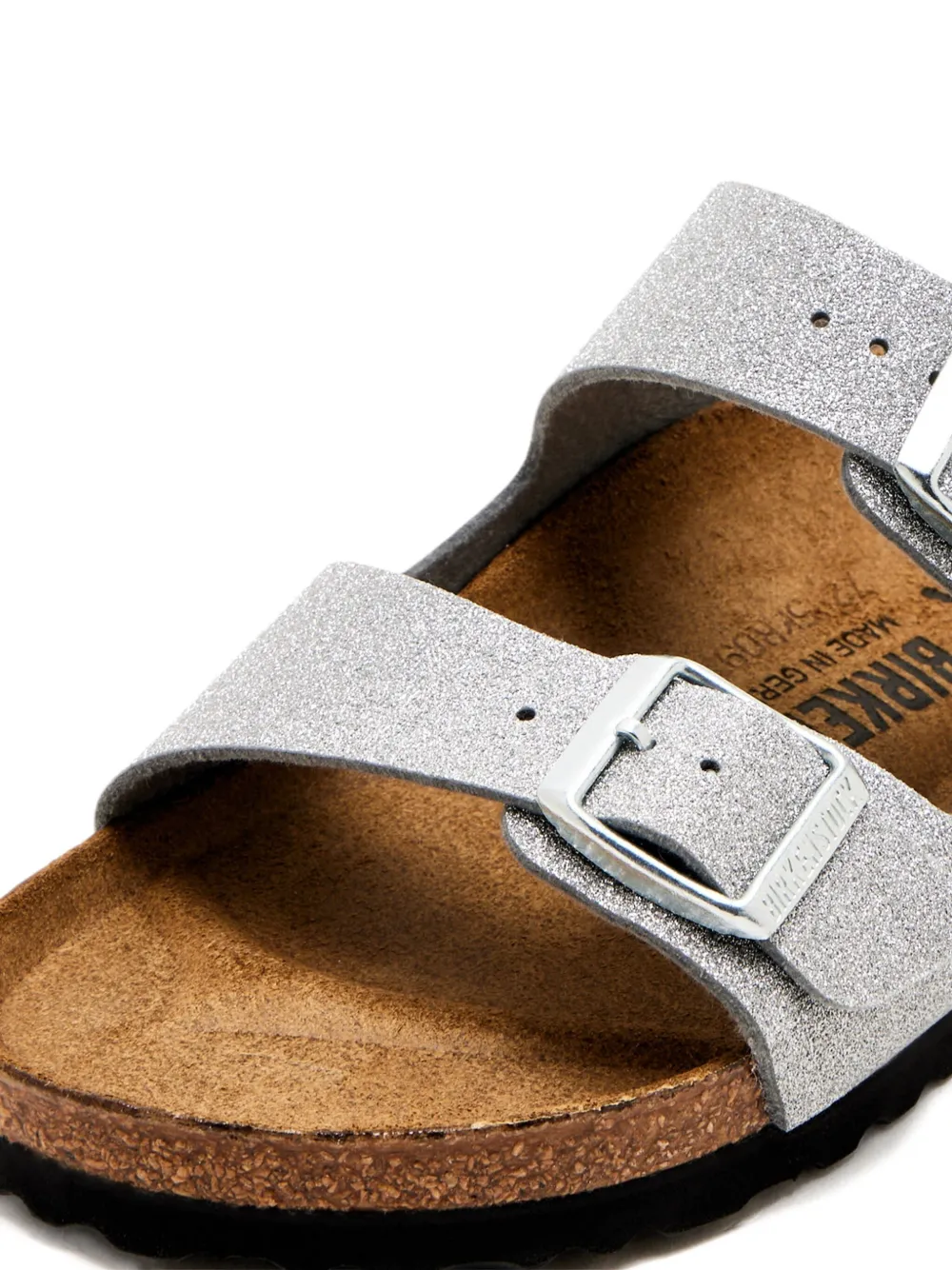 Блестящие сандалии на плоской подошве с двумя пряжками BIRKENSTOCK, серебряный — фото 4