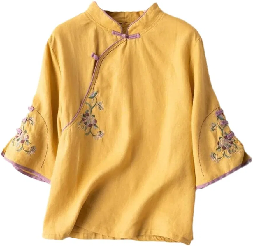 Блуза с вышивкой, свободного кроя, китайская, белый — фото 4