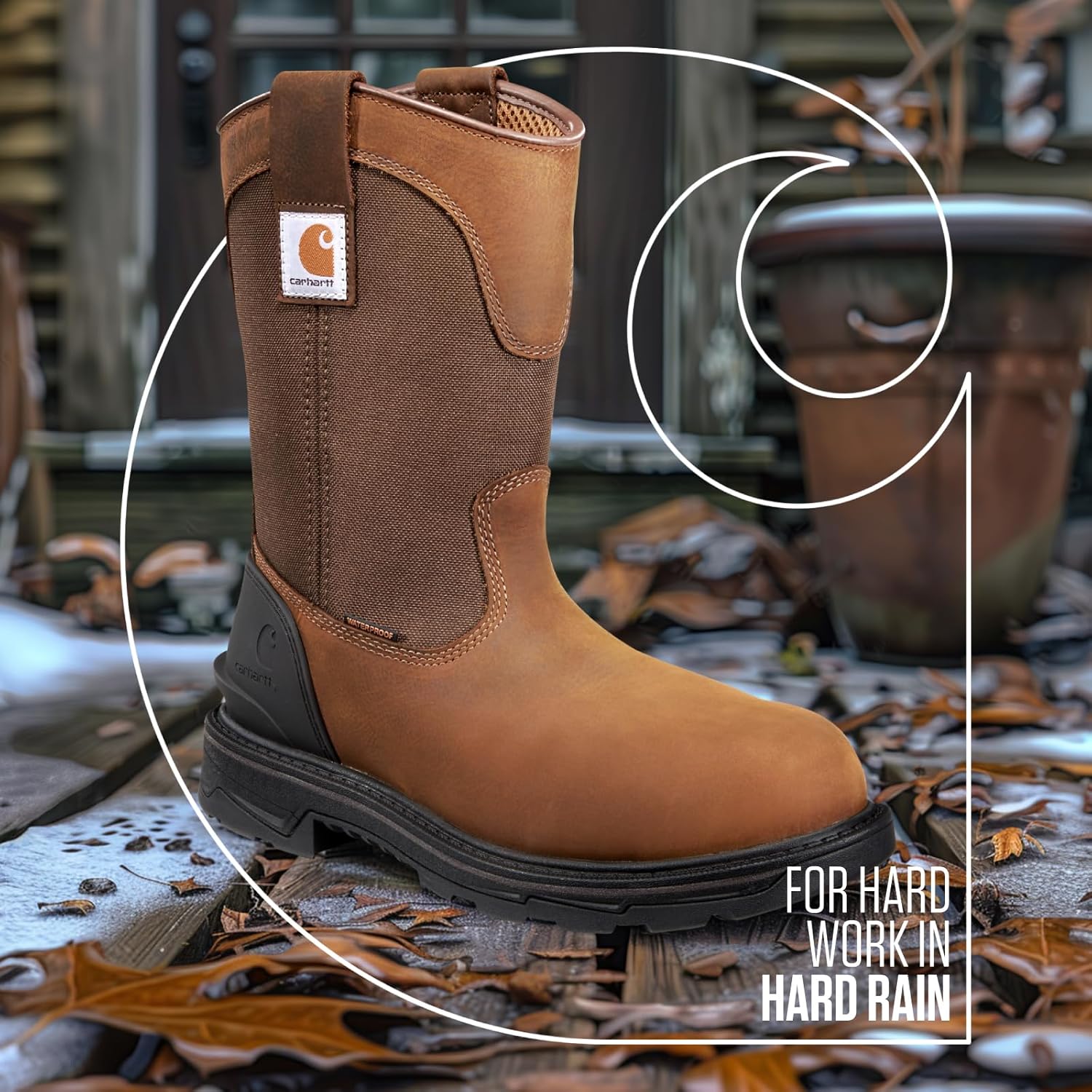Carhartt Ironwood водонепроницаемые рабочие ботинки для мужчин - 11-дюймовые веллингтоны из масляной кожи с противоскользящей подошвой и защитой от электростатического разряда, Bison Brown Oil Tan — фото 2