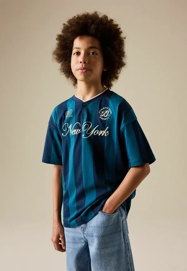 Футболка с коротким рукавом и принтом Next, teal navy varsity stripe, бирюзово-синий