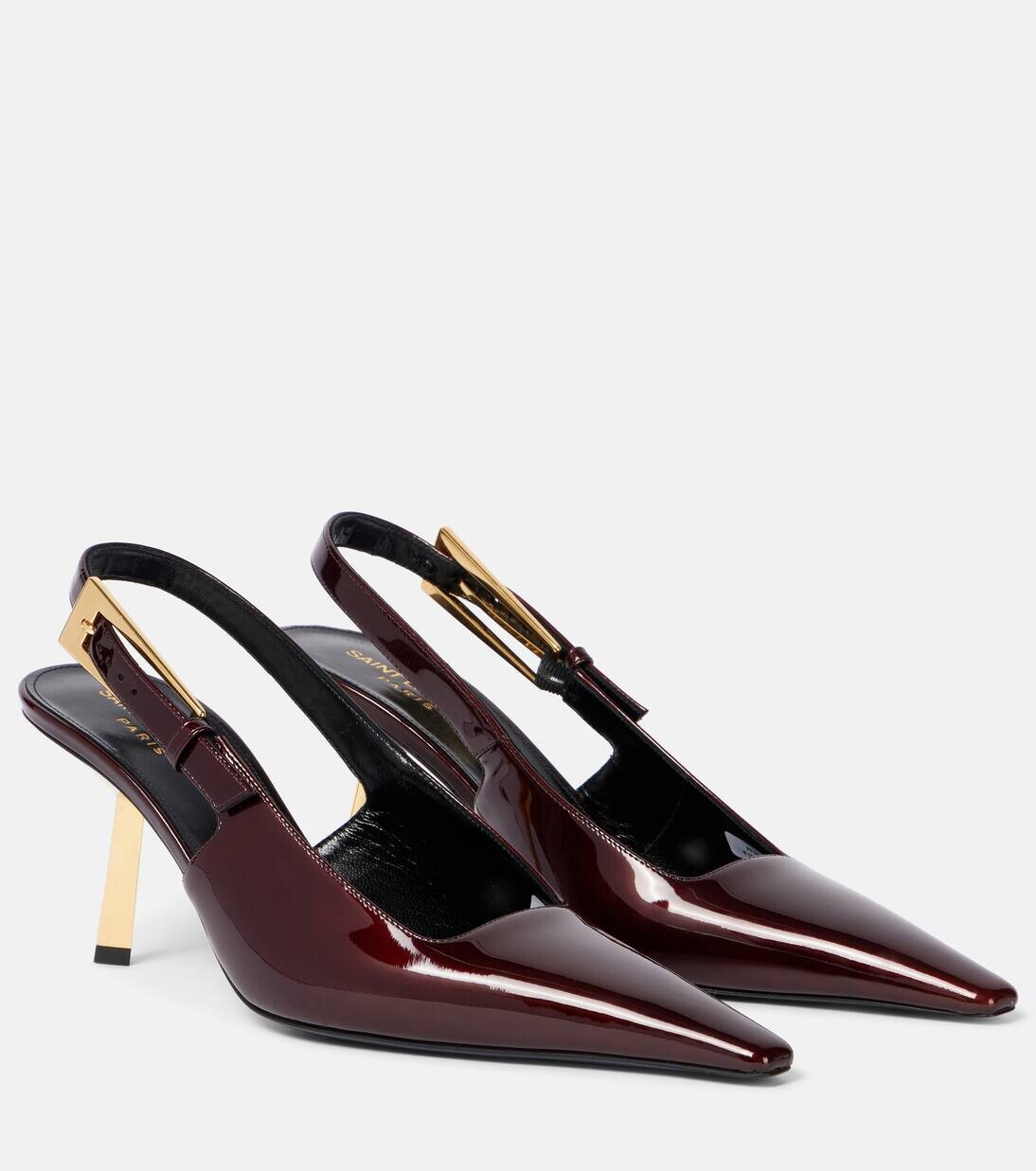 Туфли-лодочки Lee 75 из лакированной кожи с открытой пяткой Saint Laurent, цвет marron glace