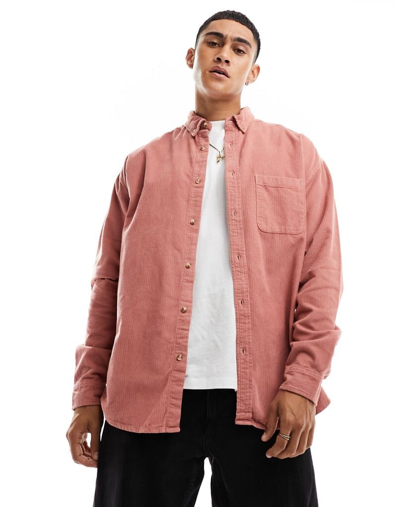 

Розовая рубашка оверсайз в рубчик в стиле 90-х ASOS DESIGN