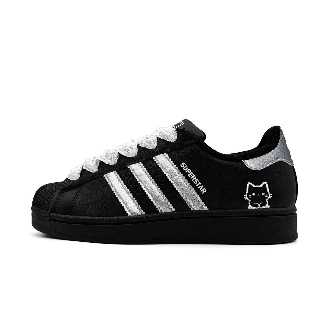 

Superstar 2 Детские скейтбординг кроссовки Grade School Adidas Originals, черный серебряный