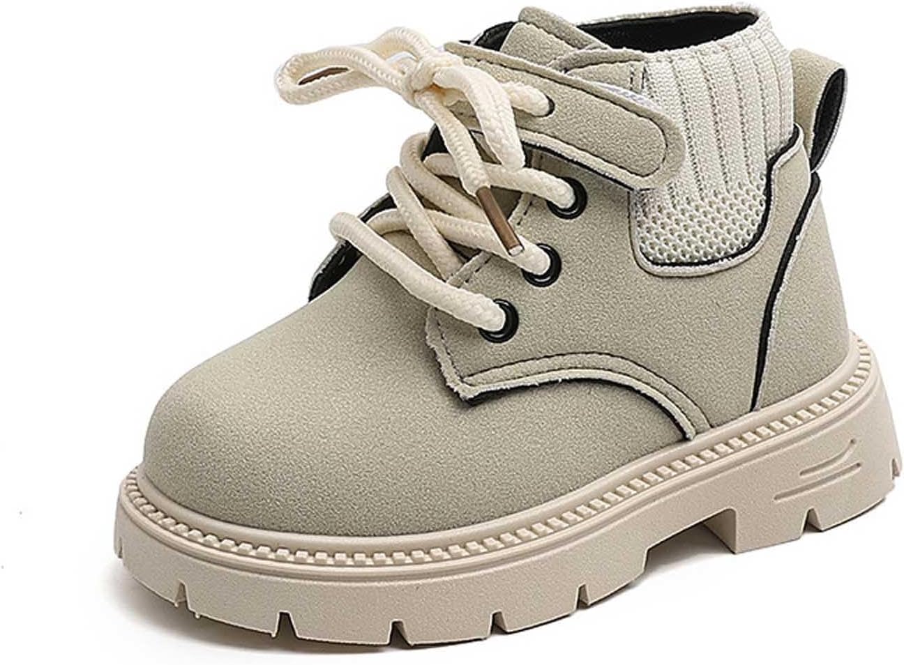 

Детские ботинки для девочек и мальчиков, боевые, для походов и снега, водонепроницаемые, с нескользящей подошвой, модные рабочие ботинки на щиколотку с шнуровкой и боковой молнией для маленьких и больших детей Generic, A01 Beige