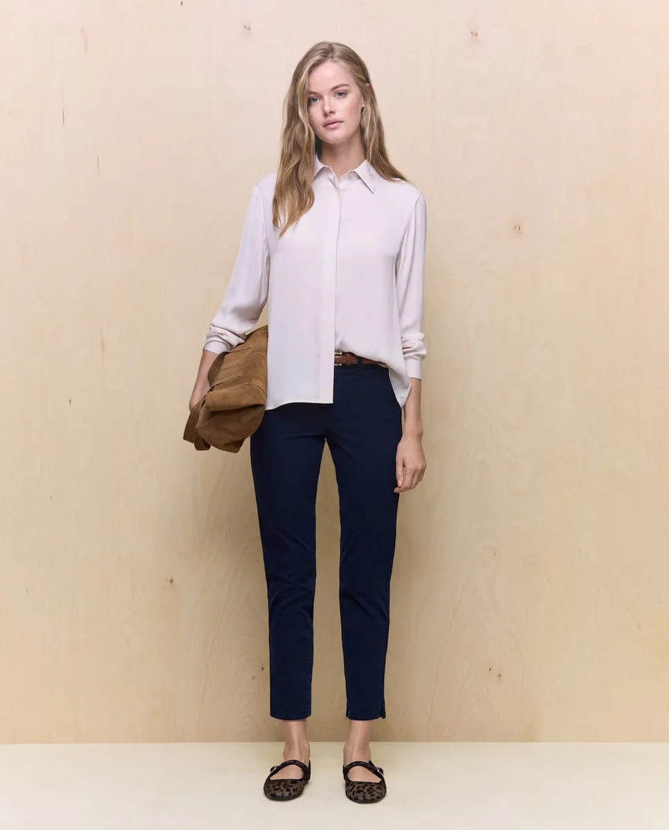 

Женские брюки на китайской ткани с поясом Easy Wear, темно-синий