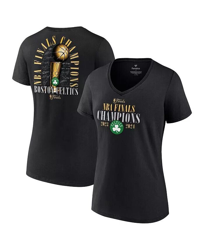 

Женская черная футболка Boston Celtics Finals NBA 2024 Champions Fade Away Jumper Roster Signature с v-образным вырезом Fanatics, черный