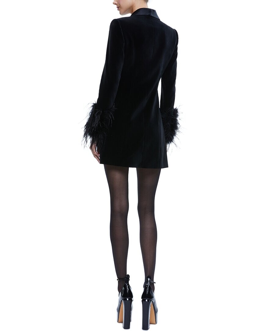 

alice + olivia мини-платье Latoya с перьями и манжетами, черный