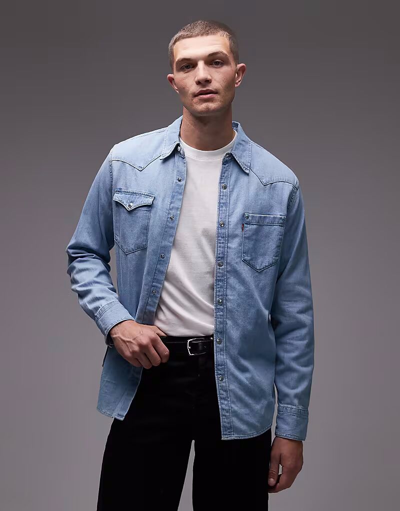 

Джинсовая рубашка Barstow Western с заклепками на спине, светло-синяя Levi'S