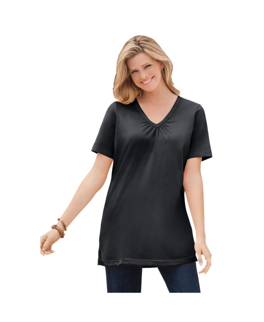 

Туника с короткими рукавами и V-образным вырезом от Plus Size Within Perfect Woman Within, Black
