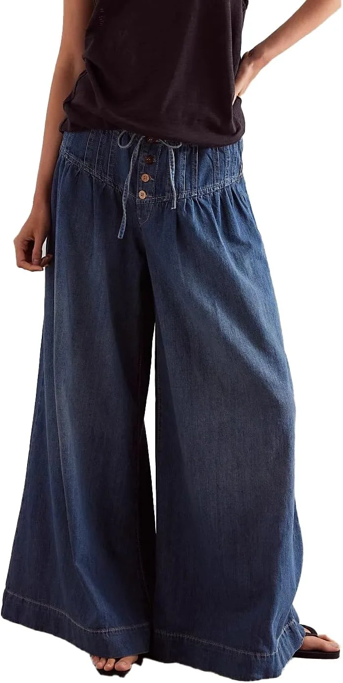 

Женские джинсы-палаццо с завязкой на поясе Nomwioke