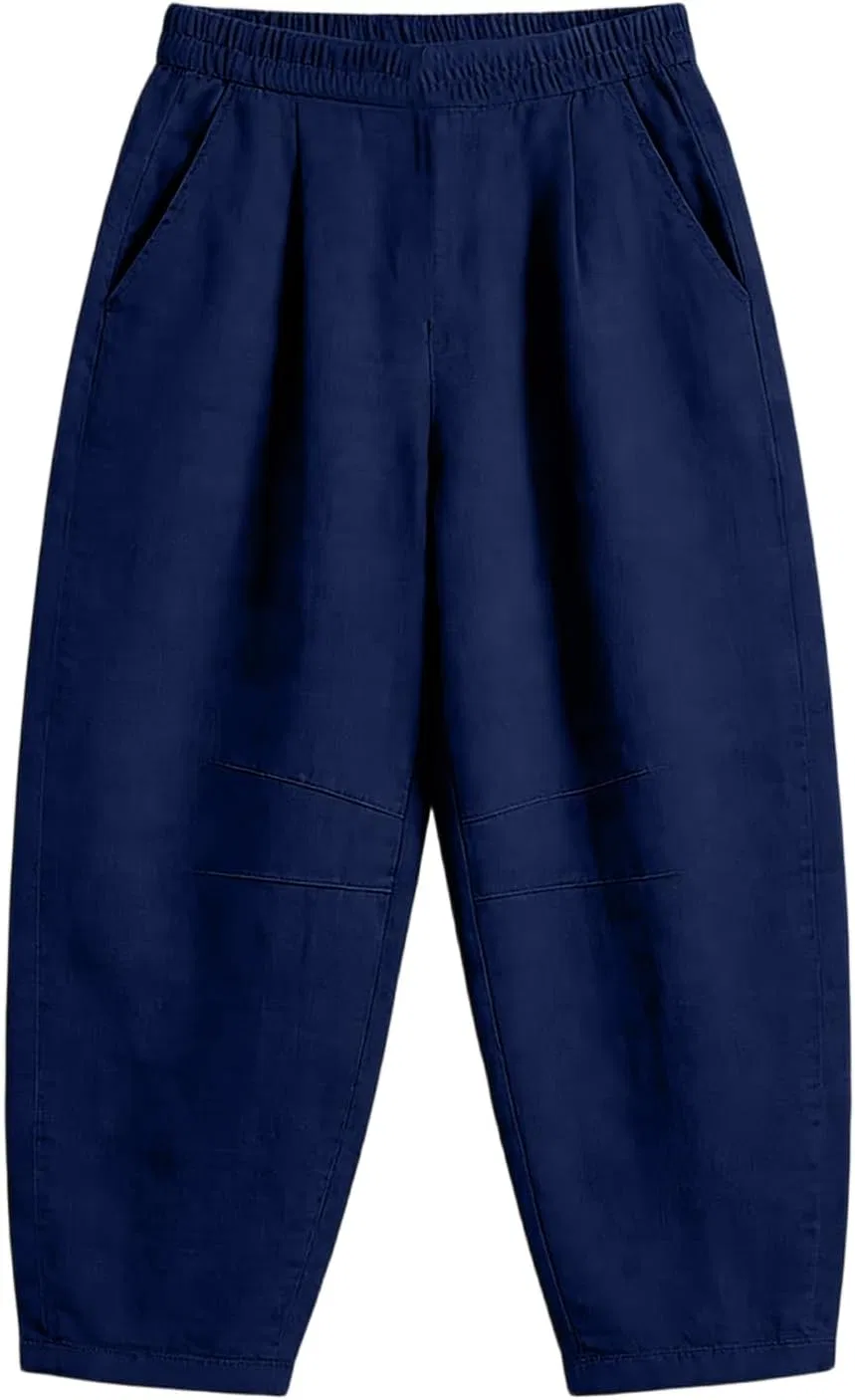 Брюки из льна Barrel Leg, Navy — фото 4