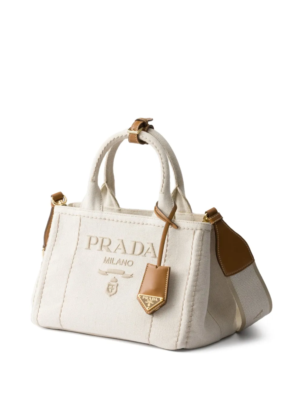 Маленькая сумка с вышитым логотипом Prada, нейтральный — фото 3