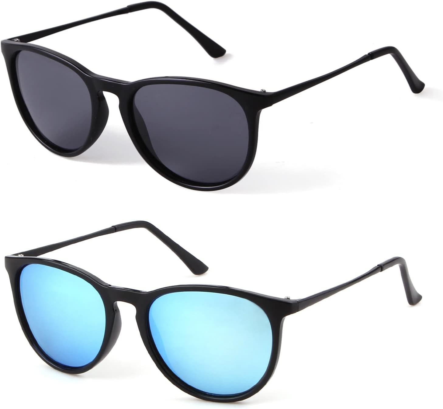 

Солнцезащитные очки KFPH Retro Round Polarized для женщин и мужчин с небольшим лицом, модные классические винтажные круглые зеркальные солнцезащитные очки, черная оправа, синие и серые линзы, Black/Blue+black/Grey