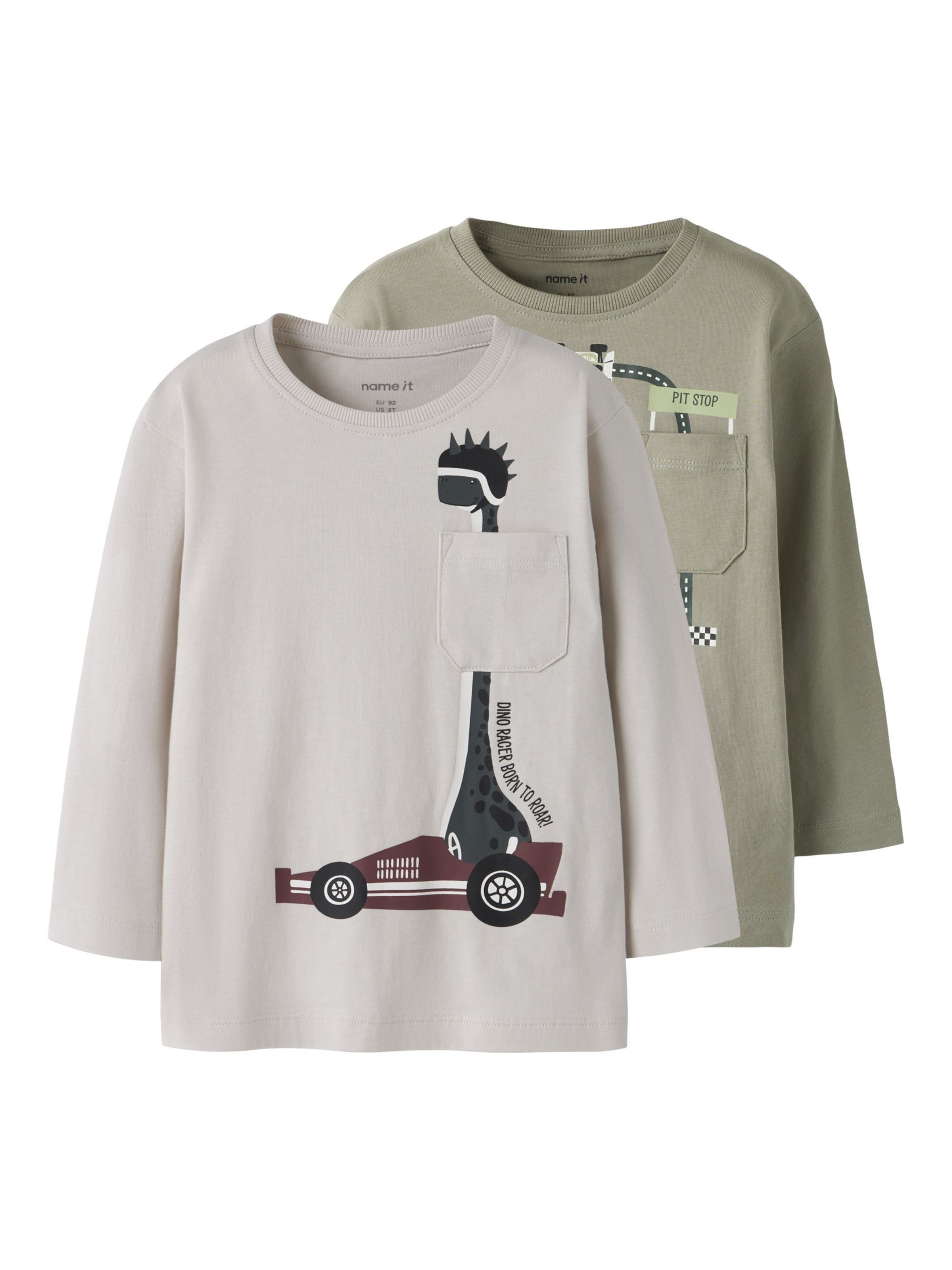 

NAME IT Лонгслив 'NMMVilian' в светло-сером и оливковом цвете