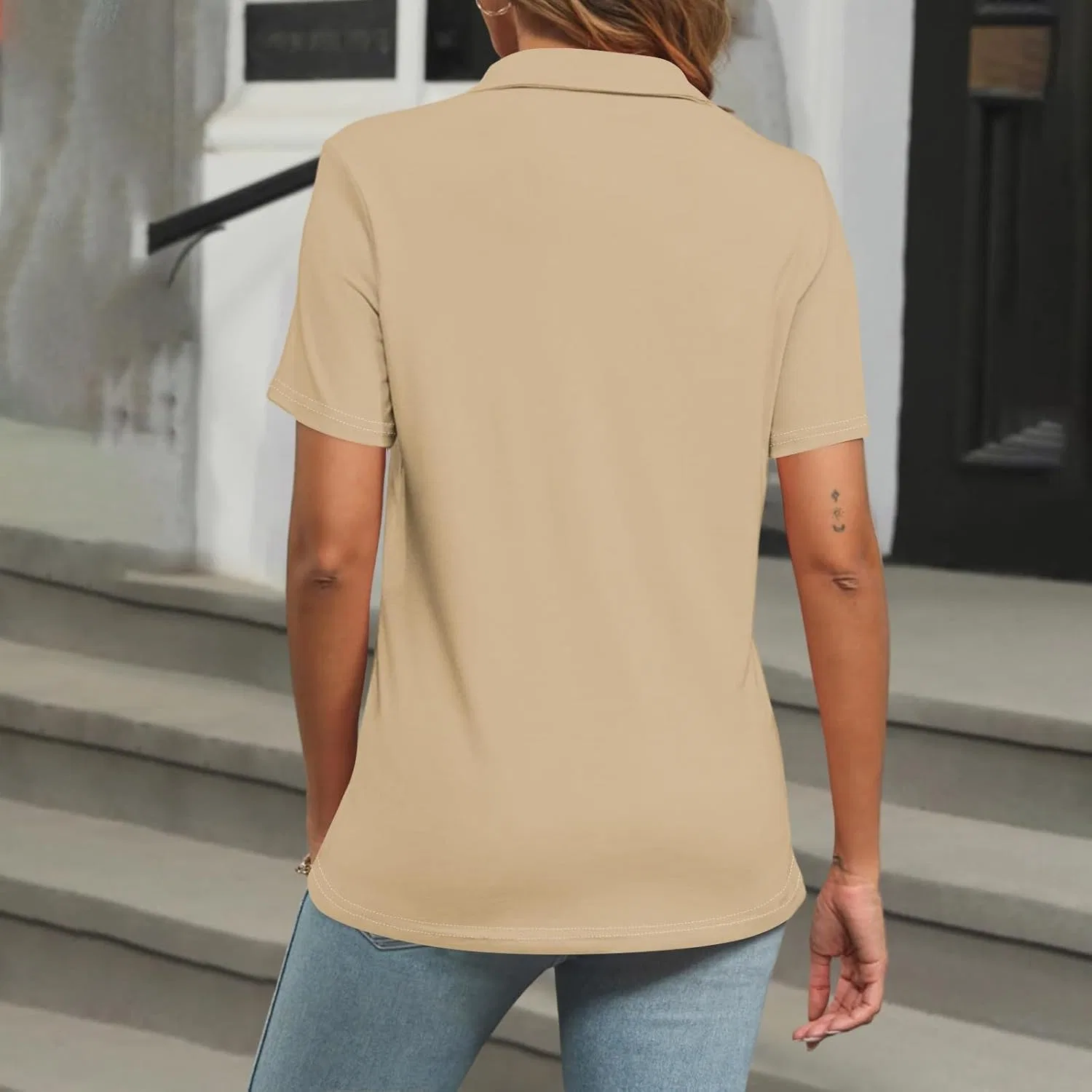 Женское поло с воротником-стойкой, Khaki, размерная линейка S-XXL — фото 3