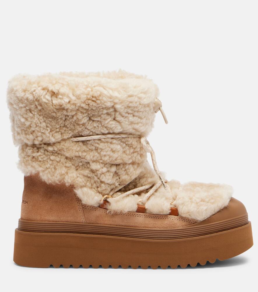 Мягкие замшевые ботинки на шнуровке из овчины Tory Burch, Buttermilk/Light Chestnut — фото 4