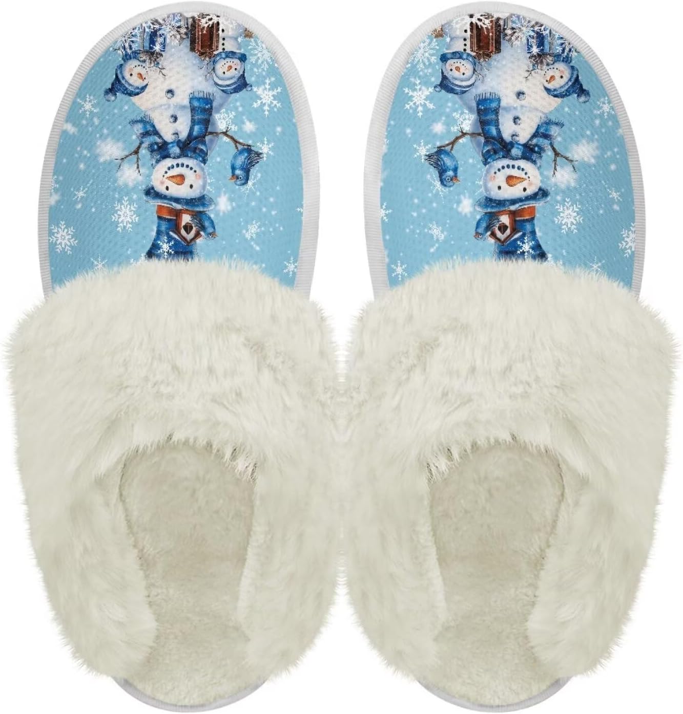 

Хлопковые тапочки PJHEQOXE с пушистыми краями, домашние тапочки для дома и улицы, хлопковые тапочки унисекс, Snowman Bird