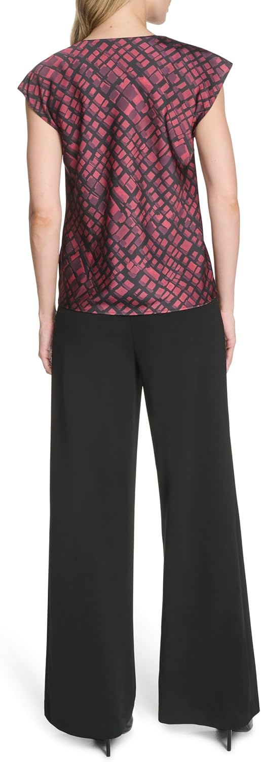 Женская мягкая блузка Calvin Klein с драпированным воротником, Cranberry Multi — фото 4