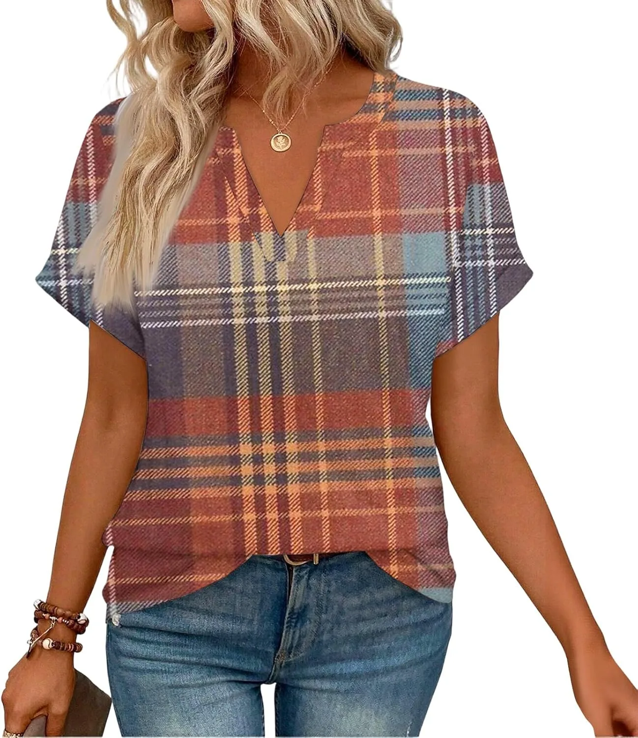 

Женская блузка с коротким рукавом и V-образным вырезом, свободного кроя