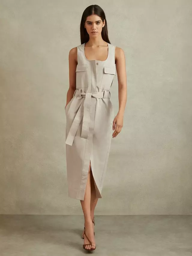 

Платье Reiss Elin Utility Midi, цвет stone