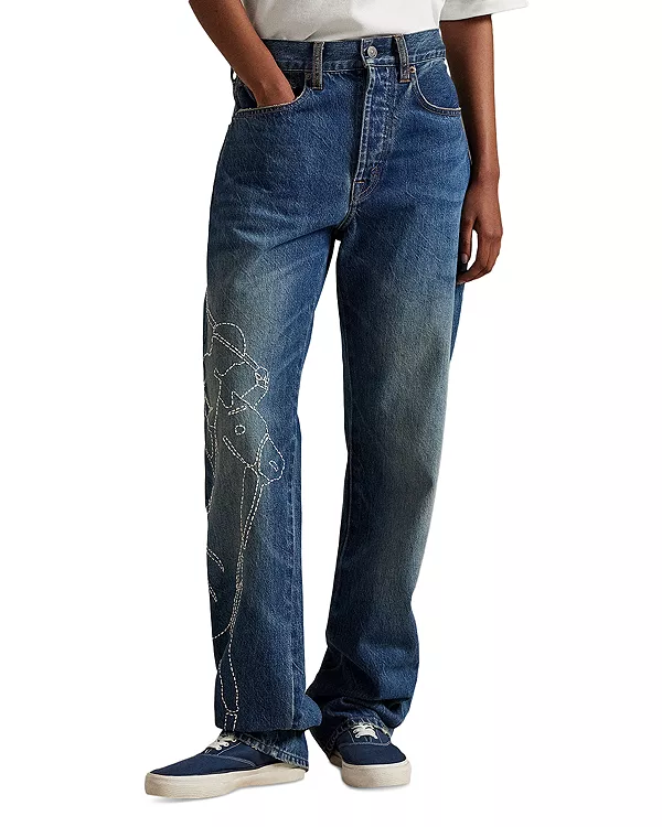 

Вышитые свободные прямые джинсы Ralph Lauren, синий